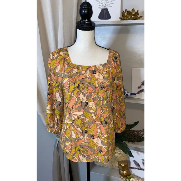 Premise EUC size Small Floral Pink Gray Green Blouse 0 - Picture 1 of 11